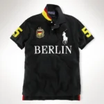 Berlin city style black high-quality cotton embroidered polo shirt
