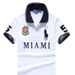 Miami white high-quality cotton embroidered polo shirt